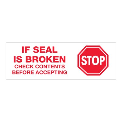 Tape Logic™ 2 Pre Printed Stop If Seal Is Broken Carton Sealing Tape, Red On White, 6/Pack