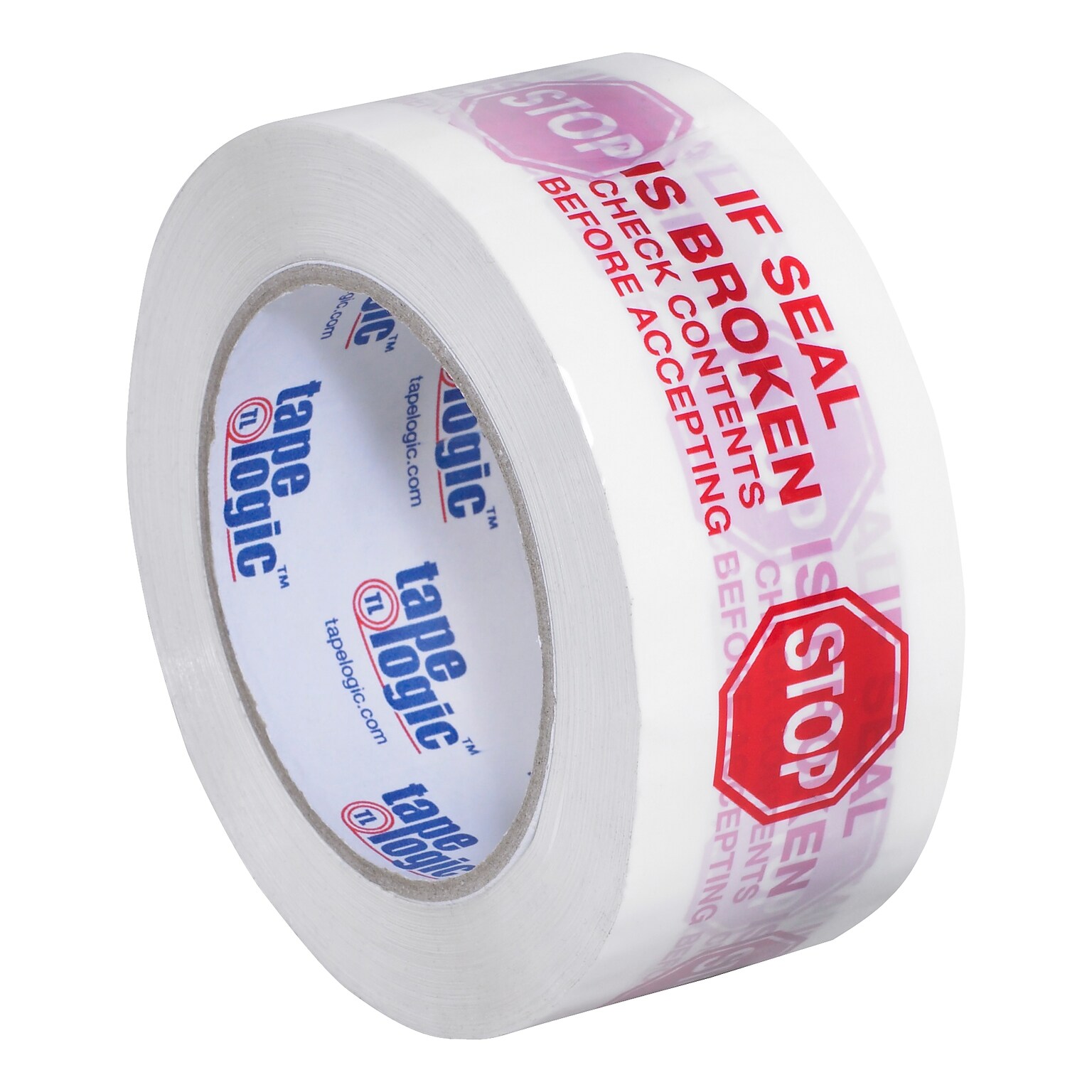 Tape Logic® Pre-Printed Carton Sealing Tape, Stop If Seal Is Broken..., 2.2 Mil, 2 x 110 yds., Red/White, 36/Case (T902P01)