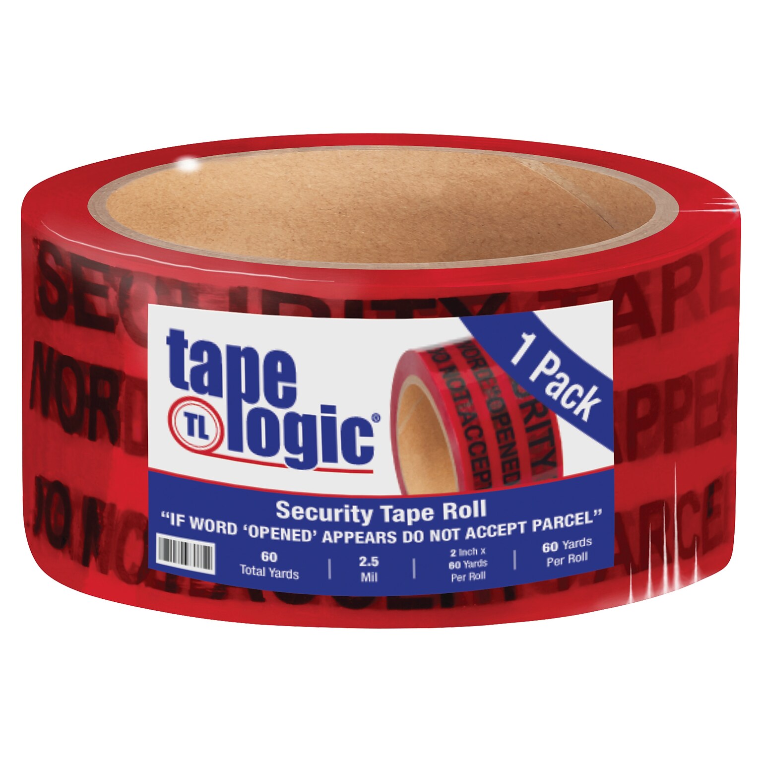 Tape Logic 2 x 60 yds. x 2.5 mil Secure Tape,  Red,  1/Pk