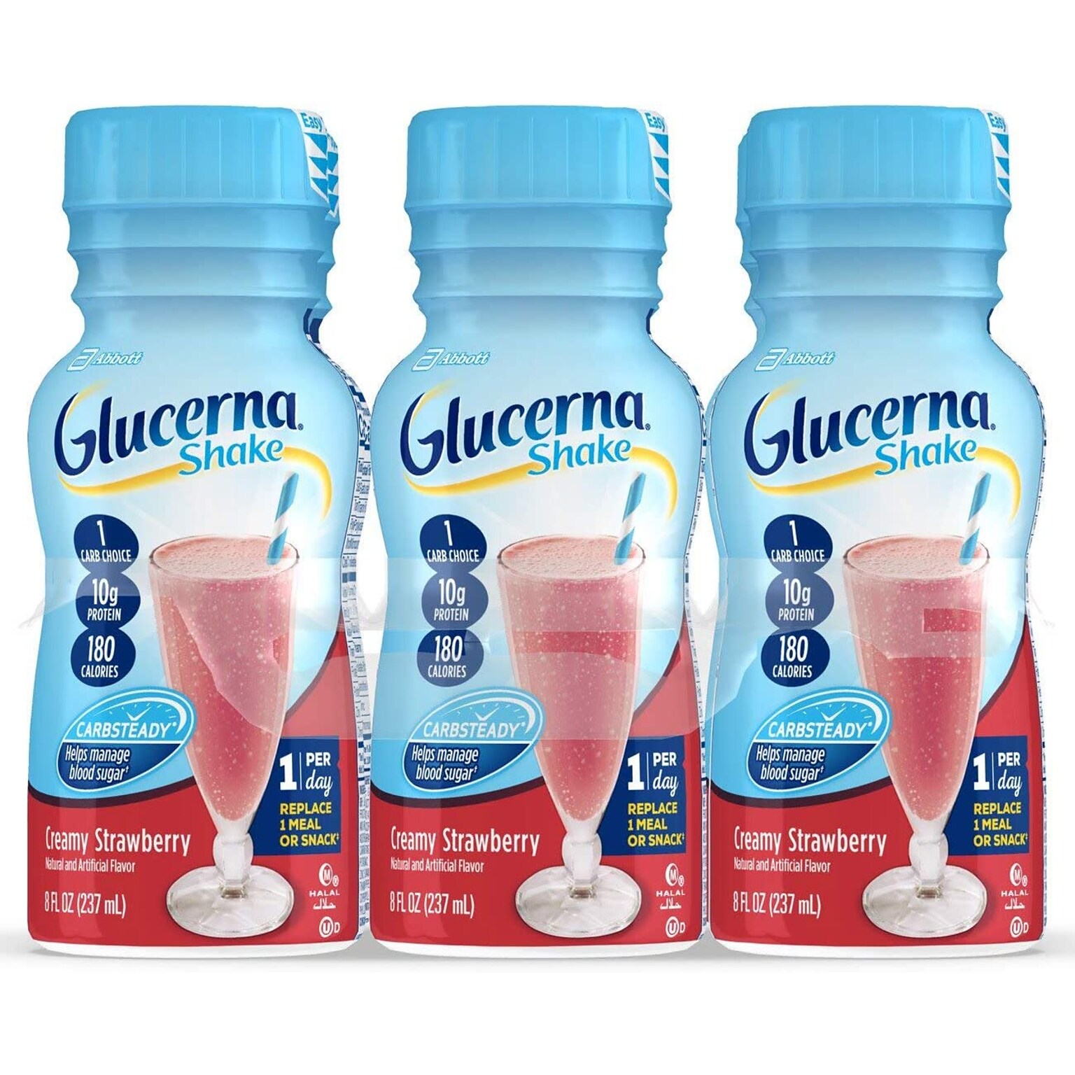 Ensure Glucerna Diabetes Nutritional Shake, Ready-To-Drink Bottles, Strawberries & Cream, 8 oz., 24/Pack (57807)