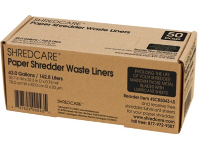 ShredCare Shredder Waste Liners, 43 Gal., 50/Pack (SCB5043)