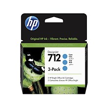 HP 712 Cyan Standard Yield Ink Cartridge, 3/Pack (3ED77A)