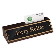 Custom Walnut Desk Block with Name Plate Sign and Business Card Holder, 2 x 8