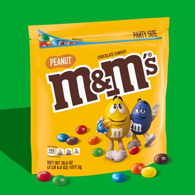 M&M's Party Size Peanut Milk Chocolate Candy Pieces, 38 oz. (MMM55116)