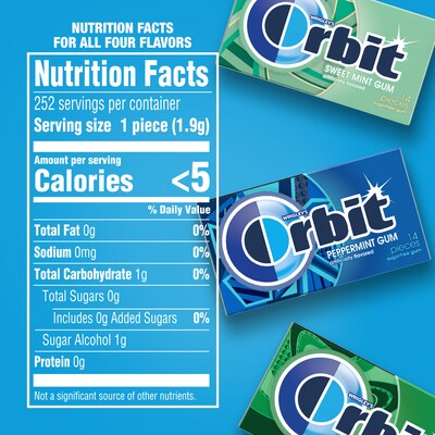 Orbit Variety Box Sugar Free Gum, Assorted Flavors, 12.8 oz., 252 Pieces/Pack, 18/Pack (220-00568)