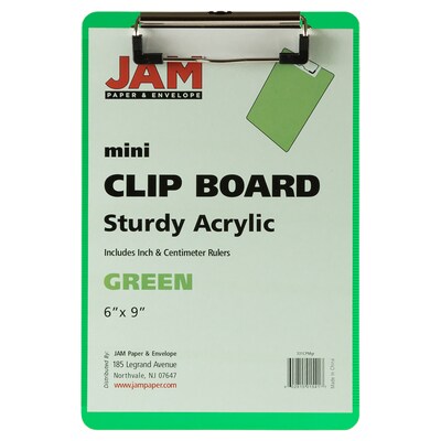 JAM Paper Plastic Clipboard, Memo Size, Green, 12/Pack (331CPMGRA)