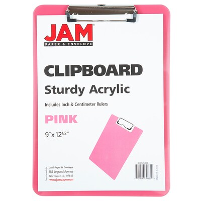 JAM Paper Plastic Clipboard, Letter Size, Pink, 12/Pack (340926883AZ)