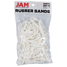 JAM Paper Colored Multi-Purpose #64 Rubber Bands, 3.5 x 0.25, Latex Free, White, 100/Pack (33364RB