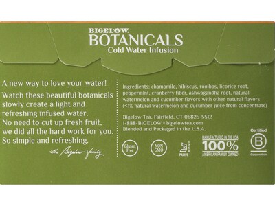 Bigelow Botanicals Decaf Watermelon Cucumber Mint Tea Bags, 18/Box (39004)