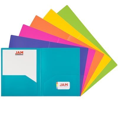JAM Paper Heavy Duty 2-Pocket Plastic School Folders, Multicolored, Assorted Fashion Colors, 6/Pack
