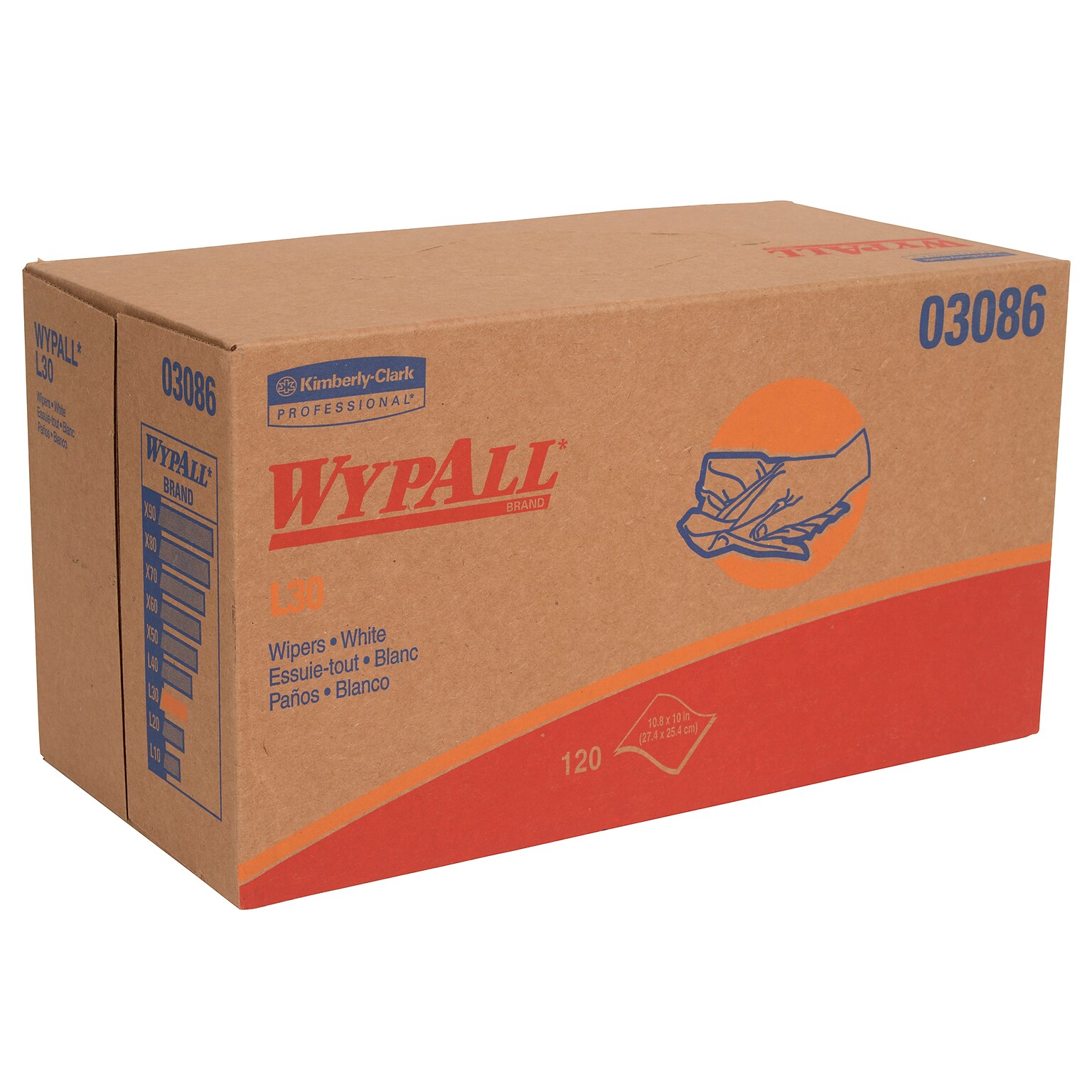 WypAll L30 DRC Wipers, 9.8W x 10L, White, 120/Box, 10 Boxes/Carton (3086)