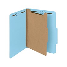 Smead 100% Recycled Pressboard Classification Folder, 1 Divider, 2 Expansion, Letter, Blue, 10/Box
