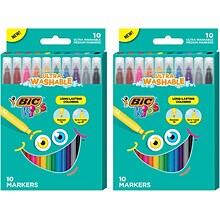 BIC Kids Ultra Washable Markers, Medium Point, Assorted Colors, 20/Pack (BKCM20-AST)