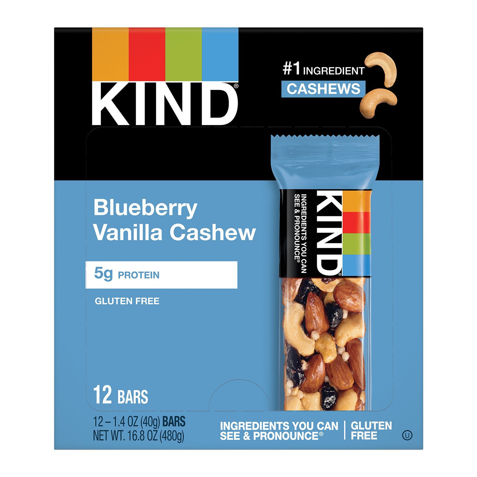 KIND Gluten Free Blueberry Vanilla & Cashew Nut Bar, 12 Bars/Box (PHW18039)