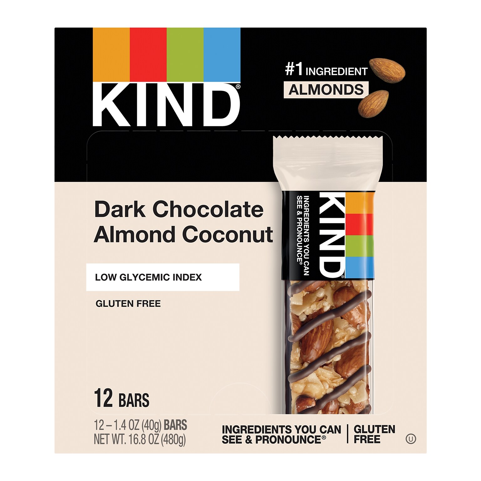 KIND Gluten Free Dark Chocolate & Coconut Nut Bar, 12 Bars/Box (PHW19987)