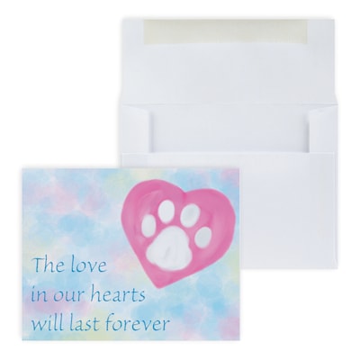 Custom Paw Heart Forever Love Sympathy Cards, With Envelopes, 5-3/8 x 4-1/4, 25 Cards per Set