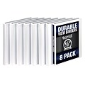 Samsill Durable Non-Stick 1/2 3-Ring View Binder, White, 8/Pack (S88417)