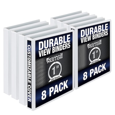 Samsill Durable Non-Stick 1" 3-Ring View Binder, White, 8/Pack (S88437)