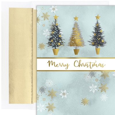 JAM PAPER Christmas Cards & Matching Envelopes Set, 7 6/7 x 5 5/8, Christmas Tree Trio, 18/Pack (5