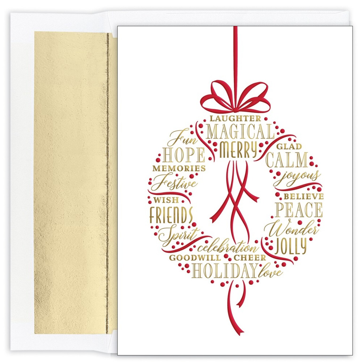 JAM PAPER Christmas Cards & Matching Envelopes Set, 7 6/7 x 5 5/8, Holiday Wishes Wreath, 16/Pack (526935200)
