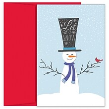 JAM PAPER Christmas Cards & Matching Envelopes Set, 7 6/7 x 5 5/8, Top Hat Snowman, 18/Pack (52694