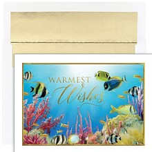 JAM PAPER Christmas Cards & Matching Envelopes Set, 7 6/7 x 5 5/8, Warmest Wishes Fishes, 18/Pack
