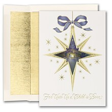 JAM PAPER Blank Christmas Cards & Matching Envelopes Set, Purple Religious Ornament, 25/Pack (526M14