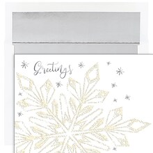 Jam Paper Christmas Cards & Matching Envelopes Set, 7 6/7 x 5 5/8, Glittering Snowflake, 16/Pack (