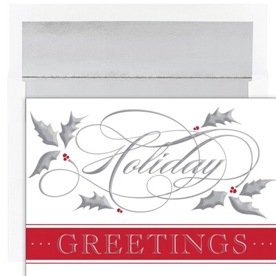 JAM PAPER Christmas Cards & Matching Envelopes Set, 7 6/7 x 5 5/8, Silver Swirl Holiday, 16/Pack (