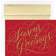 JAM PAPER Christmas Cards & Matching Envelopes Set, 7 6/7 x 5 5/8, Seasons Greetings Sparkle, 16/P