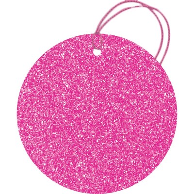 JAM PAPER Glitter Gift Tags with String, Circular, 2 1/2 x 2 1/2, Hot Fuchsia Pink, 30/Pack (52627209674)