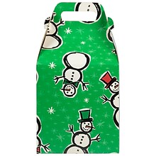 JAM PAPER Gable Gift Box with Handle Large, 8 x 7 1/4 x 8, Green Snowman Design