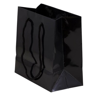 JAM Paper Glossy Gift Bag with Rope Handles, Small, Black, 3 Bags/Pack (896GLBLA)