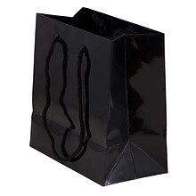JAM PAPER Gift Bags with Rope Handles, Small Square, 6 1/2 x 6 1/2 x 3 1/2, Black Glossy, Bulk 100 B