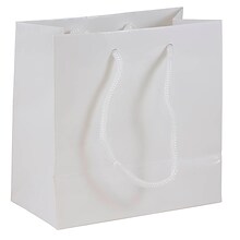 JAM PAPER Gift Bags with Rope Handles, Small Square, 6 1/2 x 6 1/2 x 3 1/2, White Glossy, 3/Pack (89