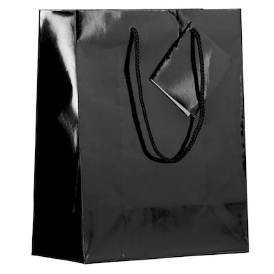 JAM Paper Glossy Gift Bag with Rope Handles, Medium, Black, 3 Bags/Pack (672GLBLB)