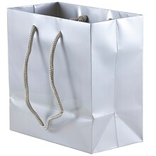 JAM PAPER Gift Bags with Rope Handles, Small Square, 6 1/2 x 6 1/2 x 3 1/2, Silver Glossy, 3/Pack (8
