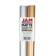 JAM PAPER Assorted Gift Wrap, Matte Wrapping Paper, 50 Sq Ft Total, Matte Gold & Silver Foil Combo S