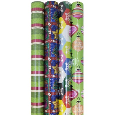 JAM PAPER Assorted Gift Wrap, Christmas Wrapping Paper, 85 Sq Ft Total, Shimmering Christmas, 4 Roll