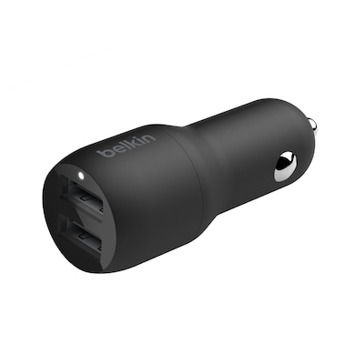 Belkin BOOST CHARGE Dual USB-A Car Charger, 24W + USB-A to Lightning Cable, Black