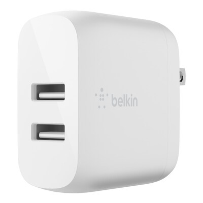 Belkin BOOST CHARGE Dual USB-A Wall Charger, 24W + Lightning to USB-A Cable, White