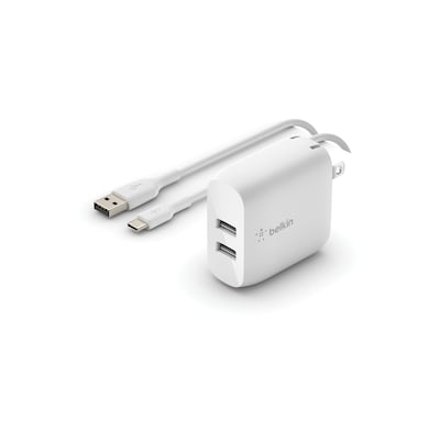 Belkin BOOST CHARGE Dual USB-A Wall Charger, 24W + USB-A to USB-C Cable, White (WCE001dq1MWH)
