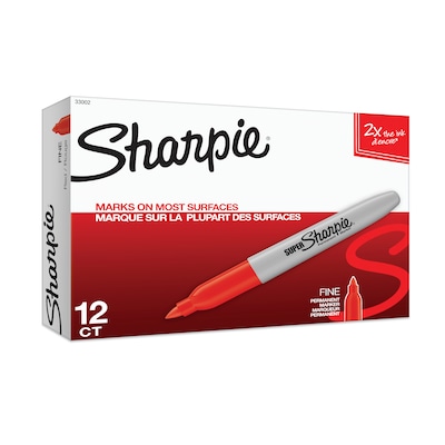 Sharpie Super Permanent Marker, Fine Tip, Red, Dozen (33002)
