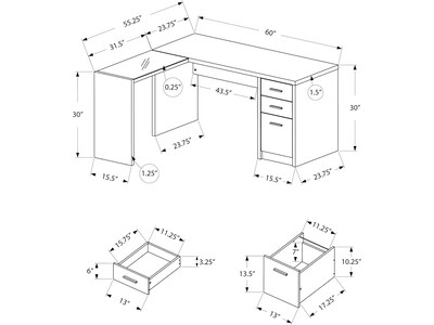 Monarch Specialties Inc. 60" L-Shaped Desk, White (I 7136)