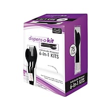 Berkley Square Dispens-a-Kit Polystyrene Assorted Cutlery Kit, Medium-Weight, Black, 75/Box (1223010