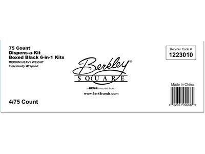 Berkley Square Dispens-a-Kit Polystyrene Assorted Cutlery Kit, Medium-Weight, Black, 75/Box (1223010)