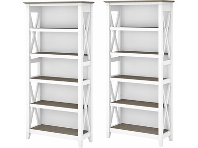 Bush Furniture Key West 66H 5-Shelf Bookcase with Adjustable Shelves, Shiplap Gray/Pure White Lamin