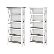 Bush Furniture Key West 66H 5-Shelf Bookcase with Adjustable Shelves, Shiplap Gray/Pure White Lamin