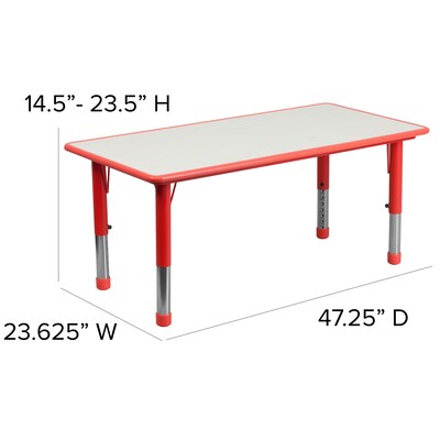 Flash Furniture YU06036RECTBLRD 23.63" x 47.25'' Plastic Rectangle Activity Table, Red