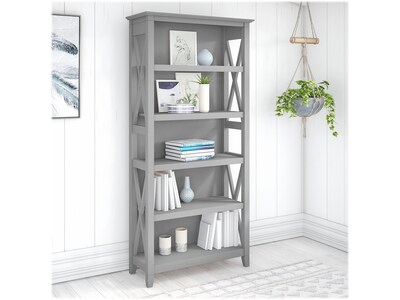 Bush Furniture Key West 66H 5-Shelf Bookcase with Adjustable Shelves, Cape Cod Gray Laminated Wood